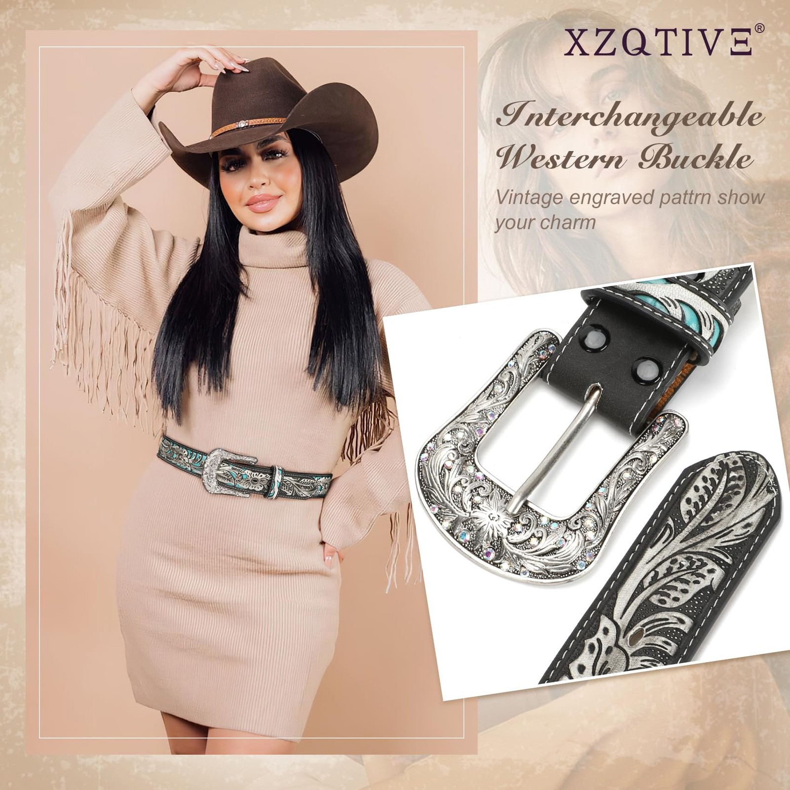 XZQTIVE Women Men Genuine Leather Belt Vintage Ladies Western Belt Engraved Tool