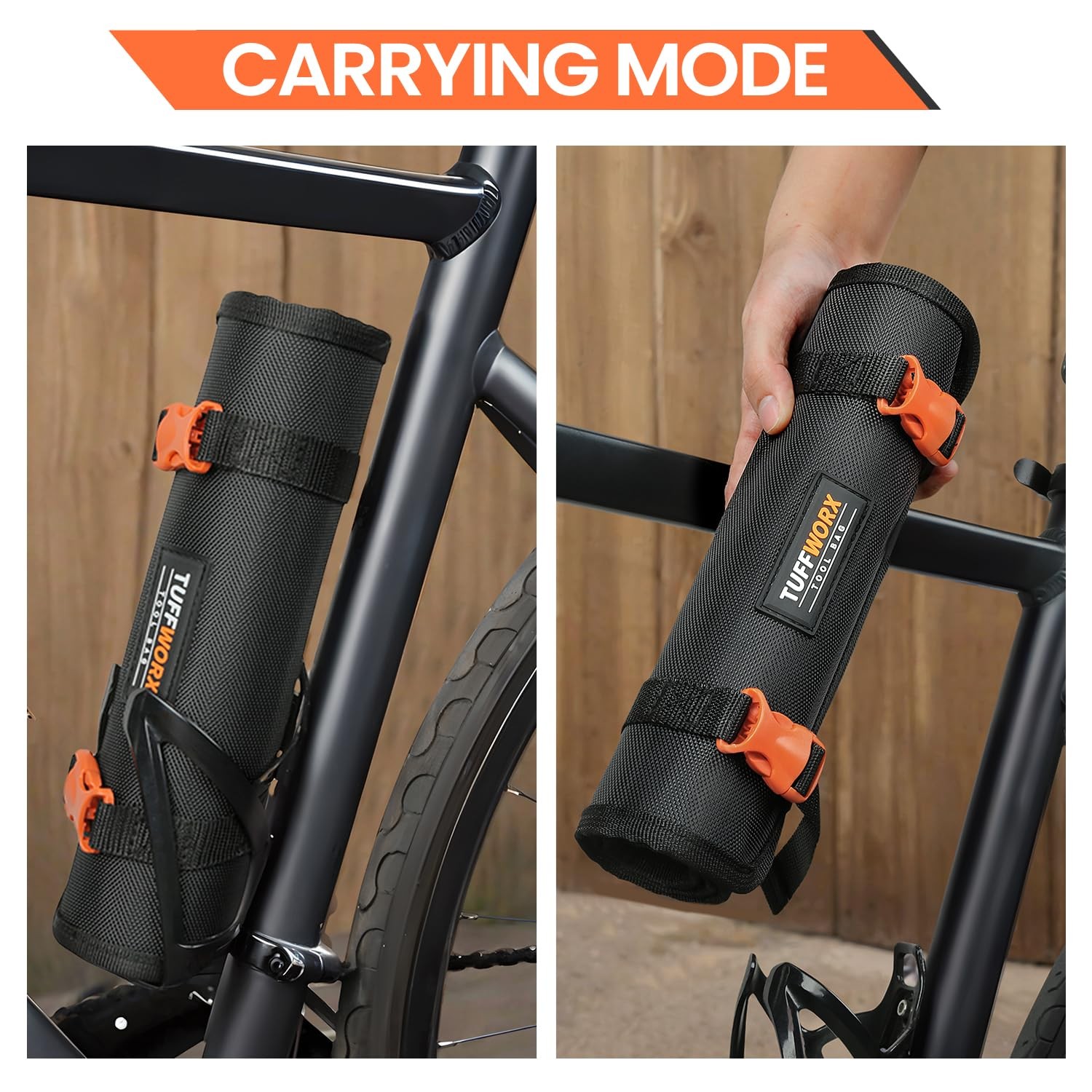 Black Orange Buckles Portable Tool Roll Bag Organizer Carrier Pouch