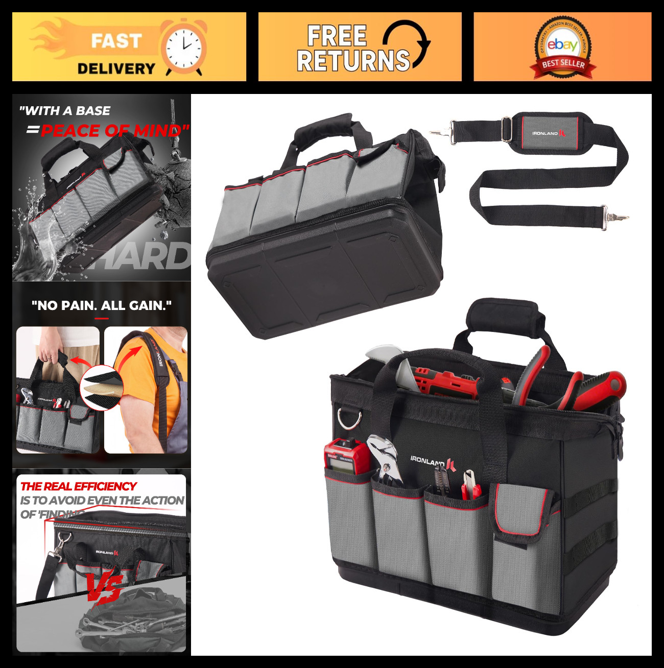 16.5″ Heavy Duty Waterproof Tool Bag Organizer with Handle & Zipper – Ideal for