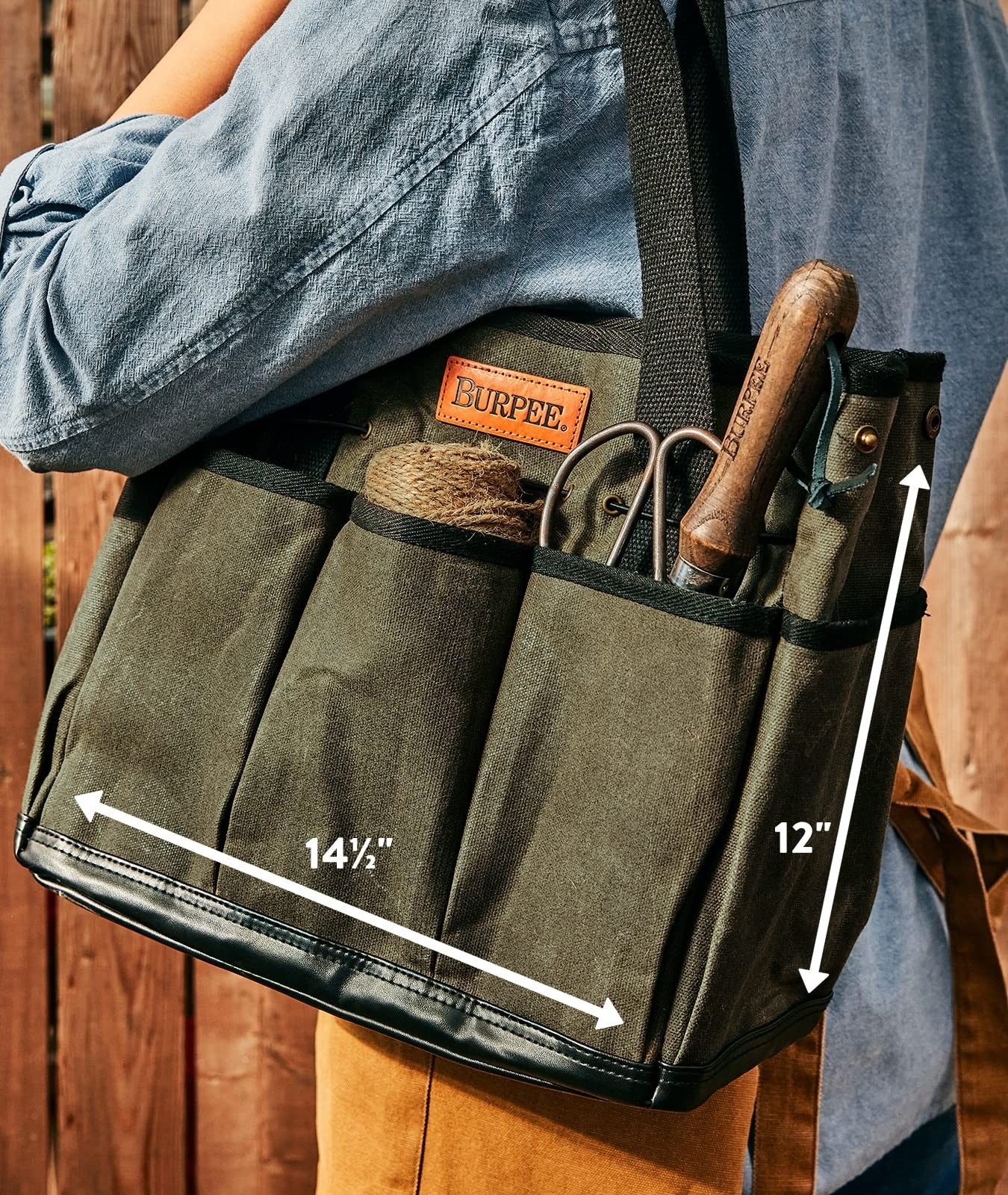 Burpee Waxed Canvas Garden Tool Tote 8 Exterior Pockets 12″ H x 14.5″ W