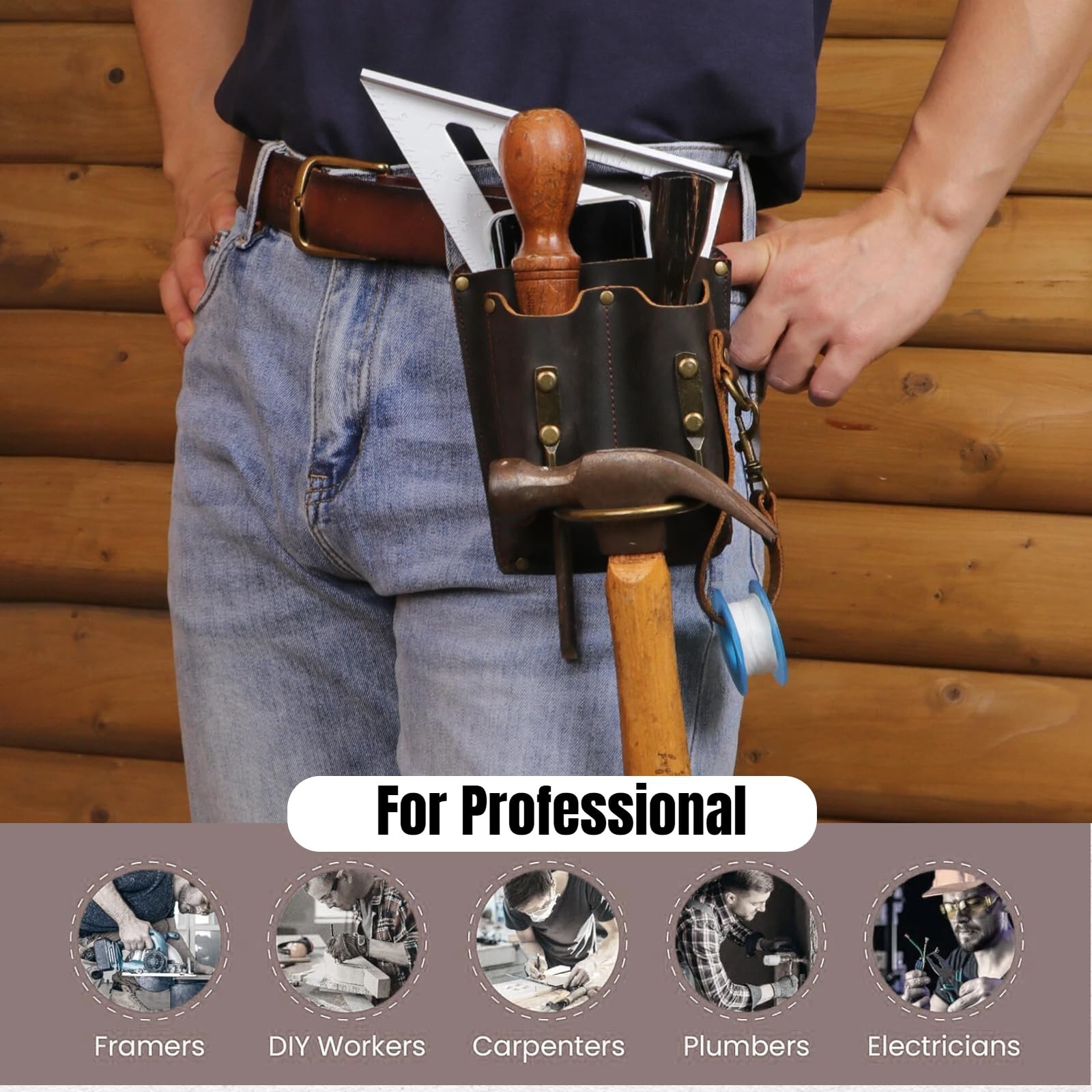 Tourbon Leather Tool Pouch Electrician Holster Tape Thong 2.7 Inch Brown