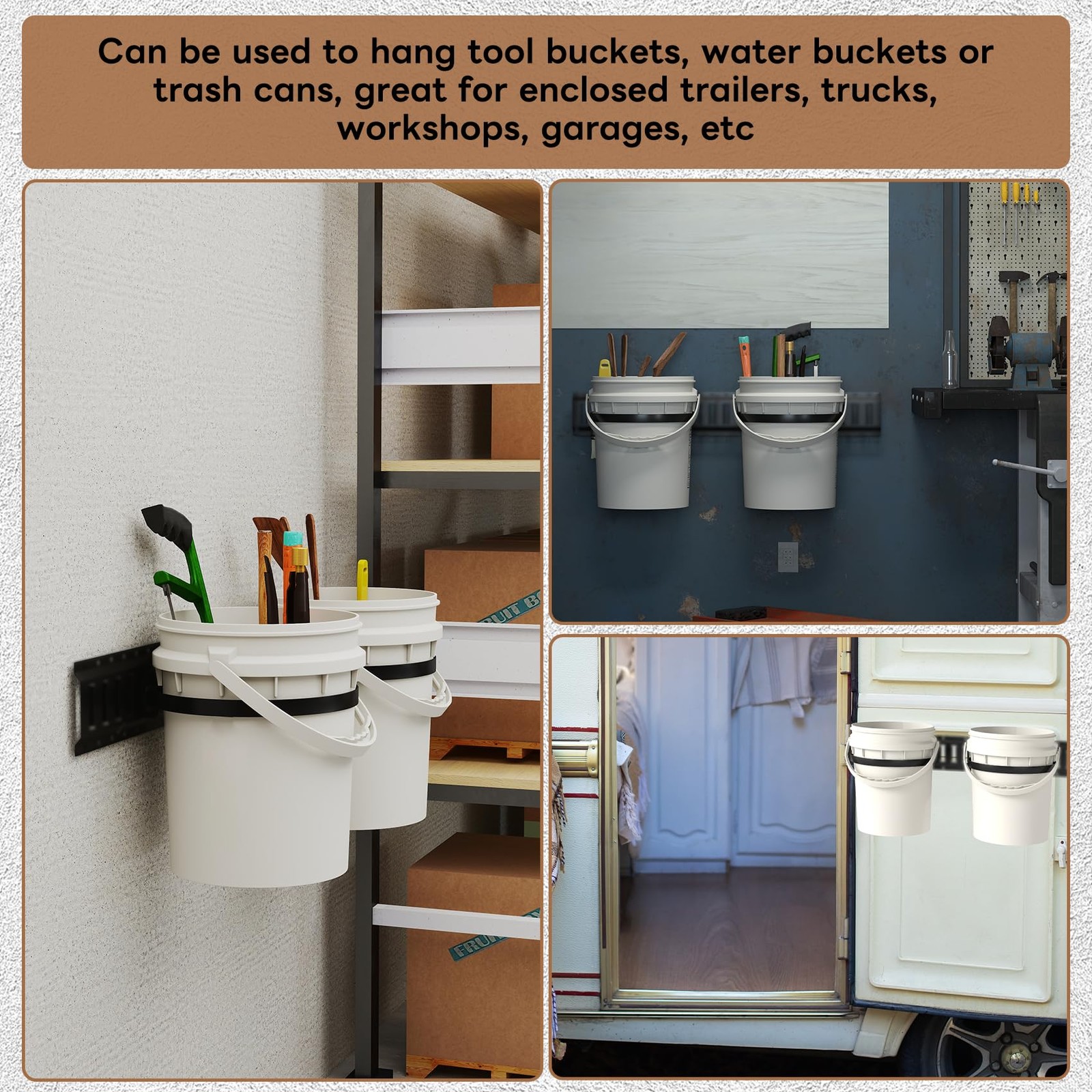 5 Gallon Bucket Holder for E Track, Wall Mounted Bucket Hanger