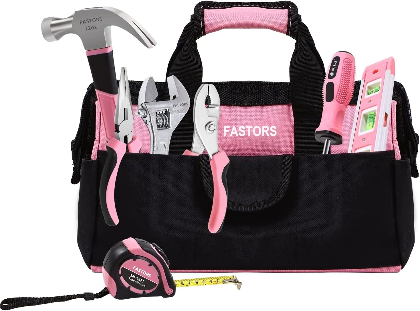 Versatile Pink Tool Bag for Women – 13″ with 10 Pockets & Easy Carrying Handles