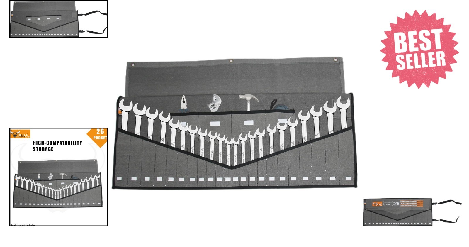 Water-Resistant Wrench Roll Tool Bag – 26 Pocket Organizer for Mechanics