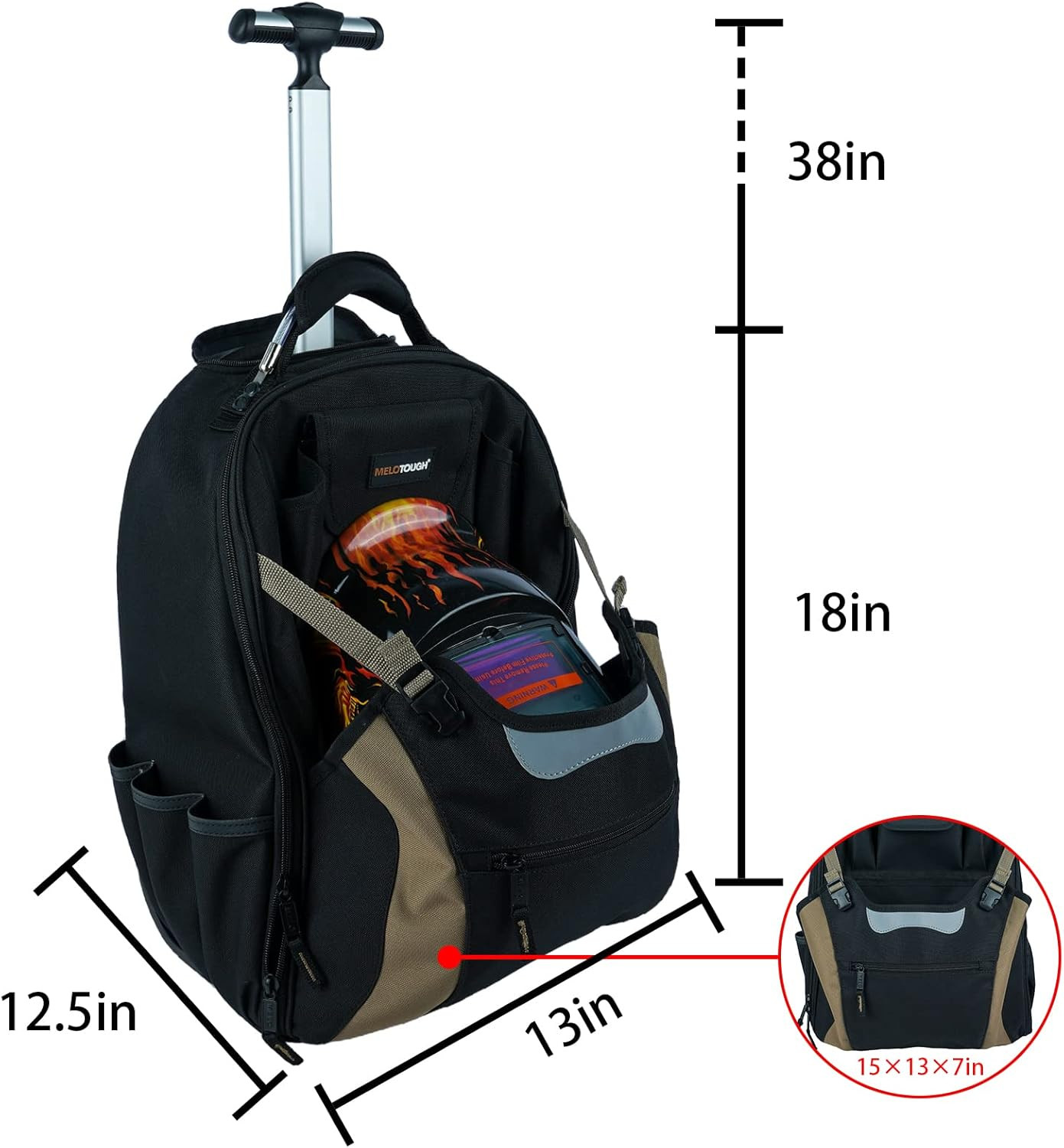 Heavy-Duty Wheeled Tool Backpack – 26-Pocket Organizer for Tradesmen (Khaki)