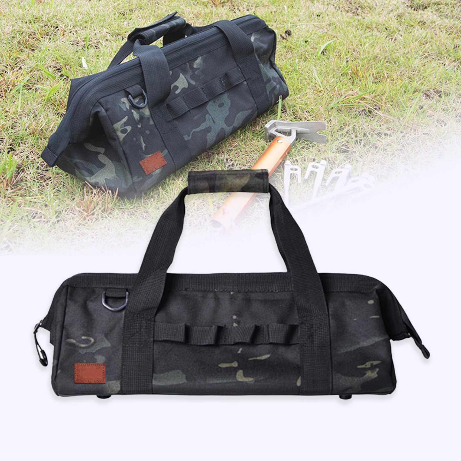 Large Capacity Camping Tool Bag with Wide Mouth Storage and Zipper, 1050D Oxf…