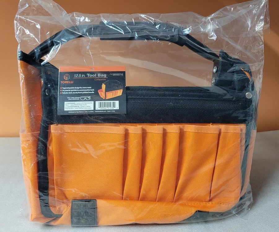Tortelli 12.5 inch Collapsible Tool Tote Bag – Orange & Black – NEW
