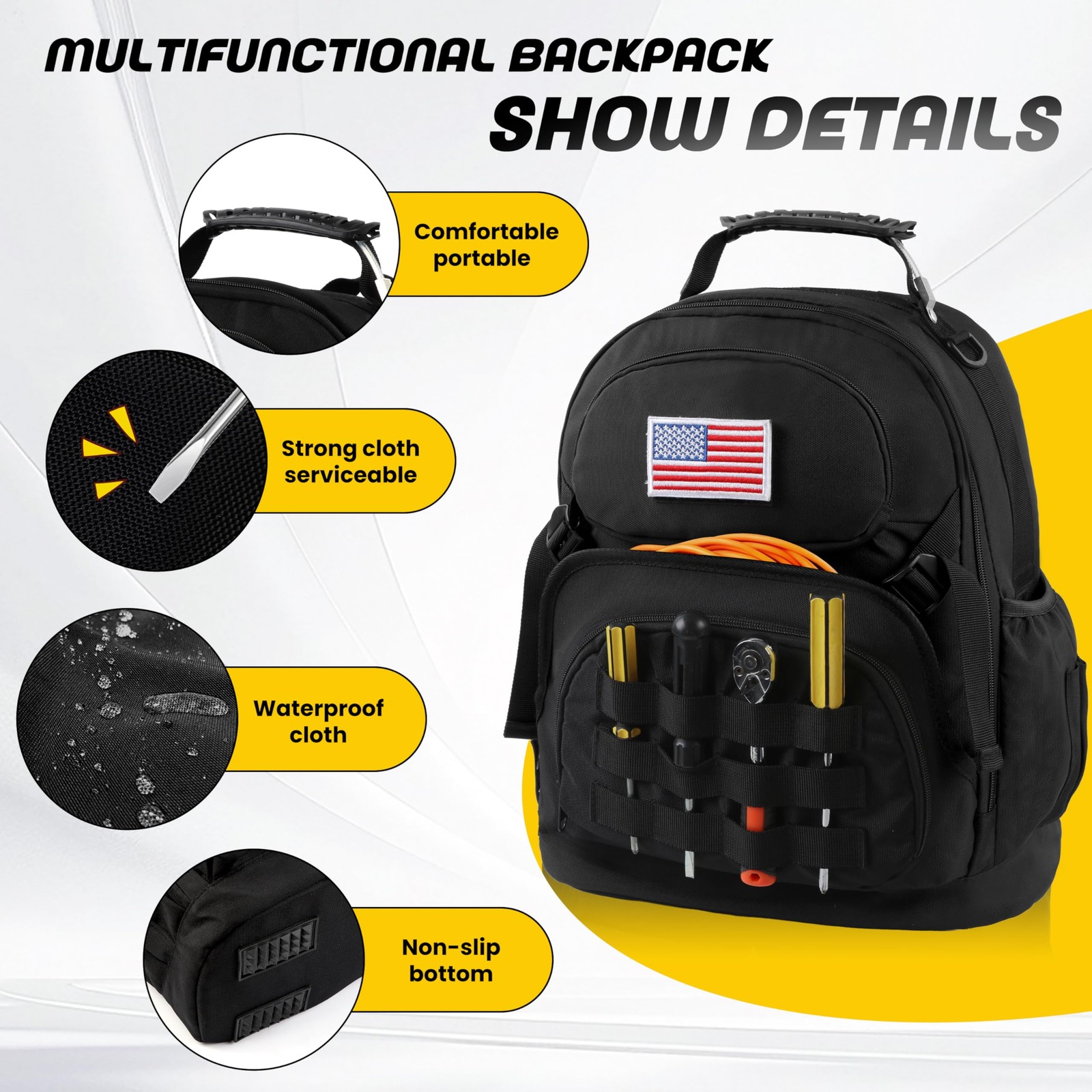 Ecovibe Tool Backpack Heavy Duty Removable Organizer Electrician Backpack For