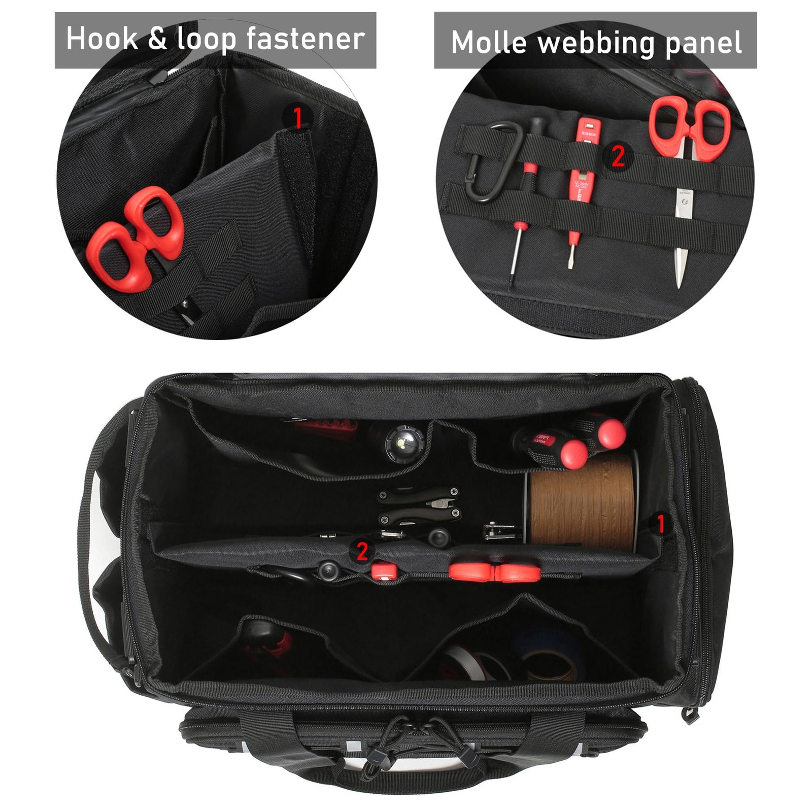 15 Inch Tool Bag with Shoulder Strap Multi Purpose Organizer Work Tote Black