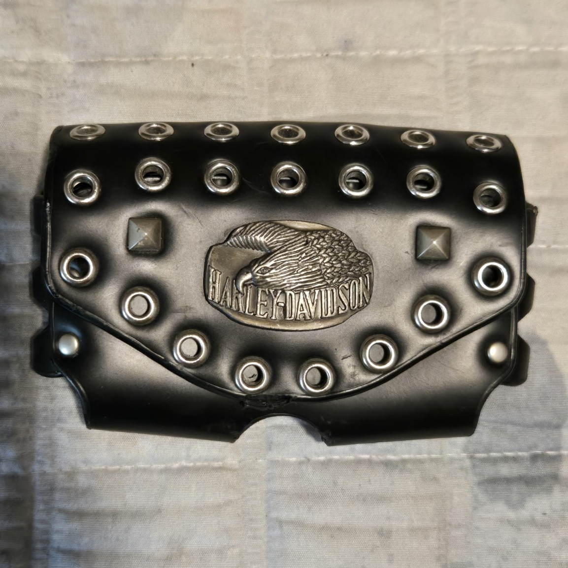 Harley-Davidson Black Leather Tool Pouch Belt Clip Snap Riveted Grommets Eagle