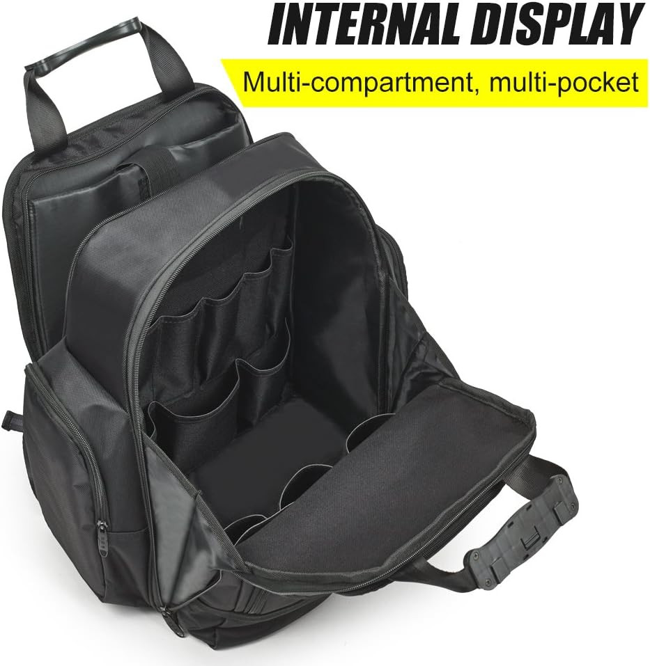 Heavy Duty Tool Backpack with Laptop Compartment for Professionals, Black