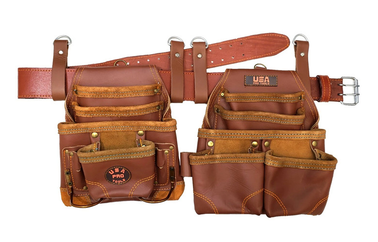 USA Pro Tools Tool Belt Top Grain Leather Rig For Carpenter Framers Electrician