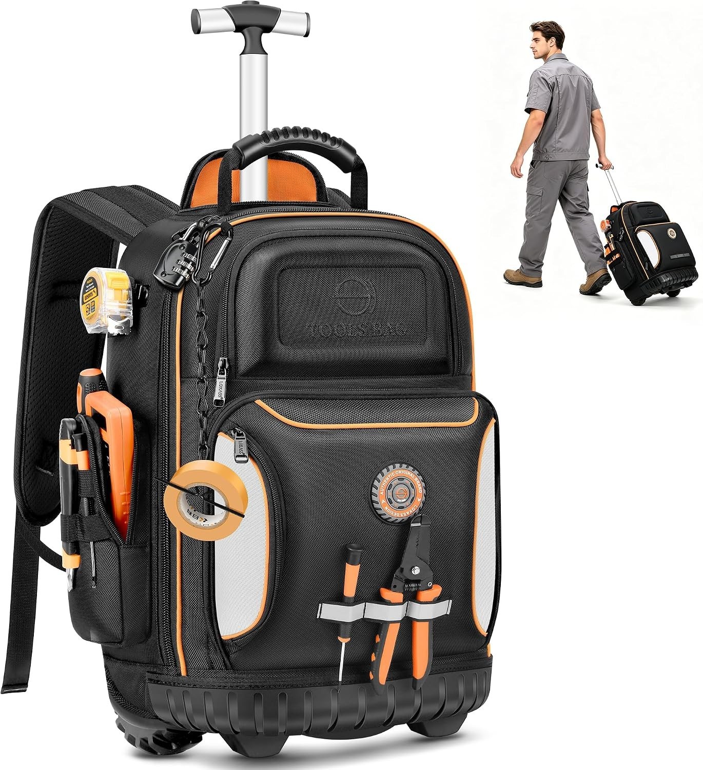 75 Pocket 16″ Waterproof Tool Backpack with Combination Lock for Professionals
