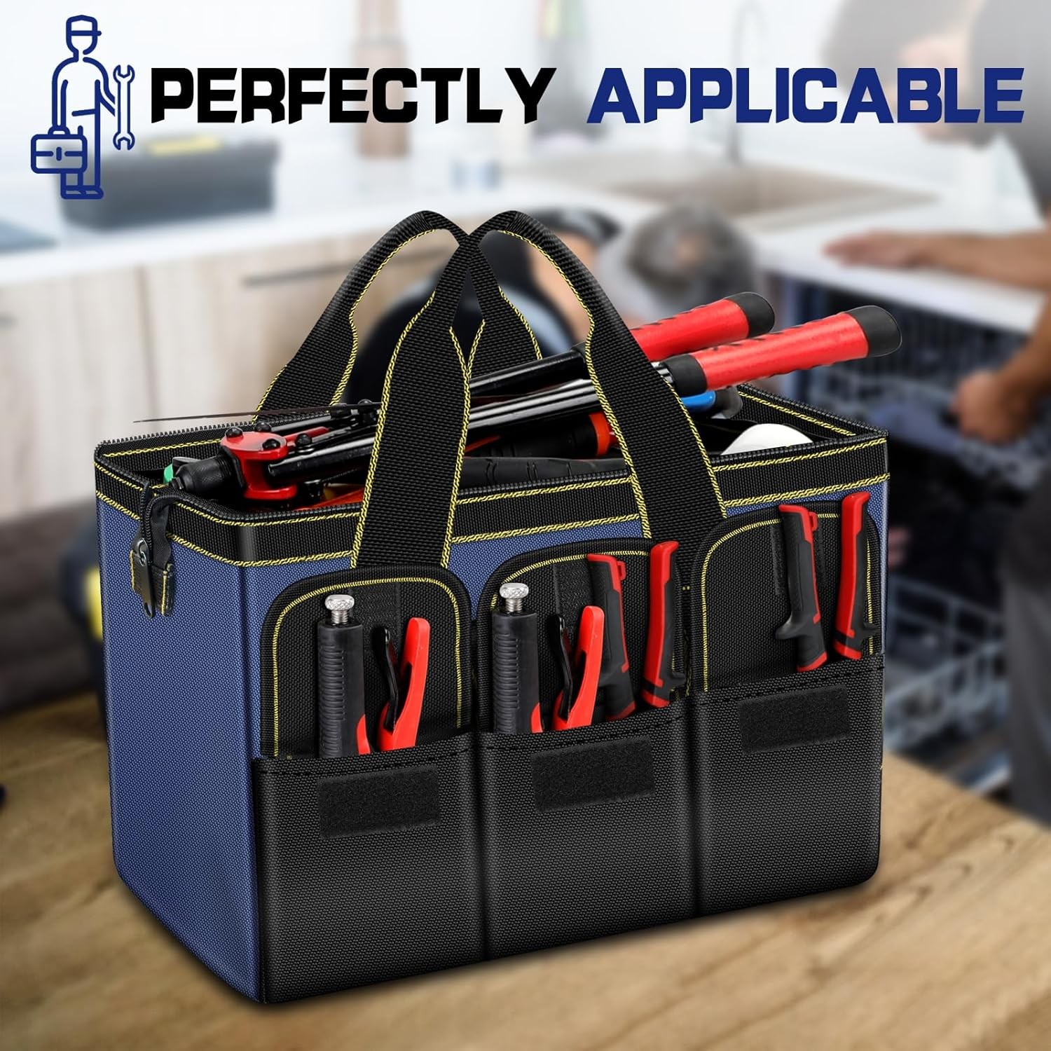 2-Pack Tool Bag Set 18″ & 16″ Wide Mouth Tote Portable Tool Organizer