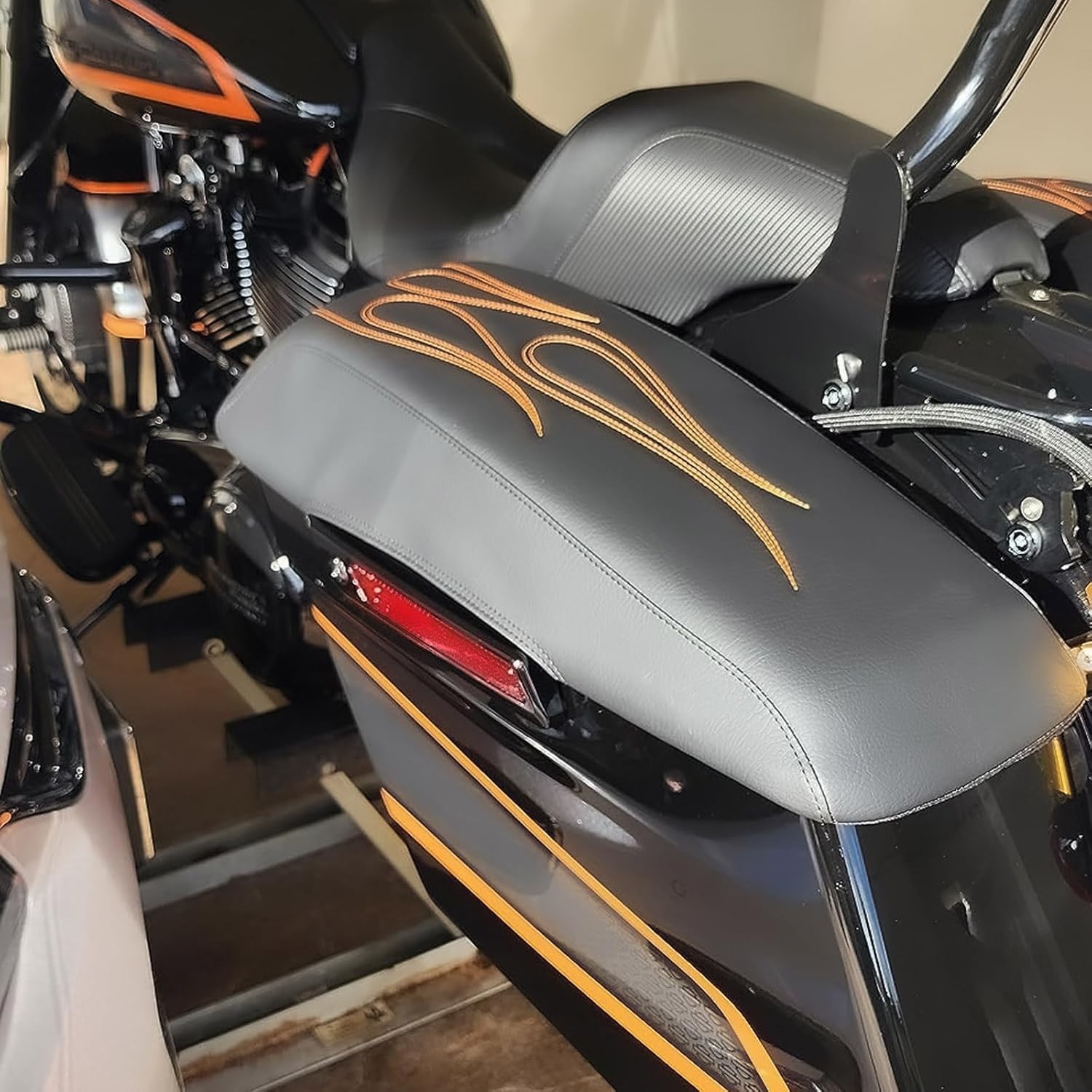 Saddlebag Lid Covers for Harley Touring Models 20142023 Black & Orange