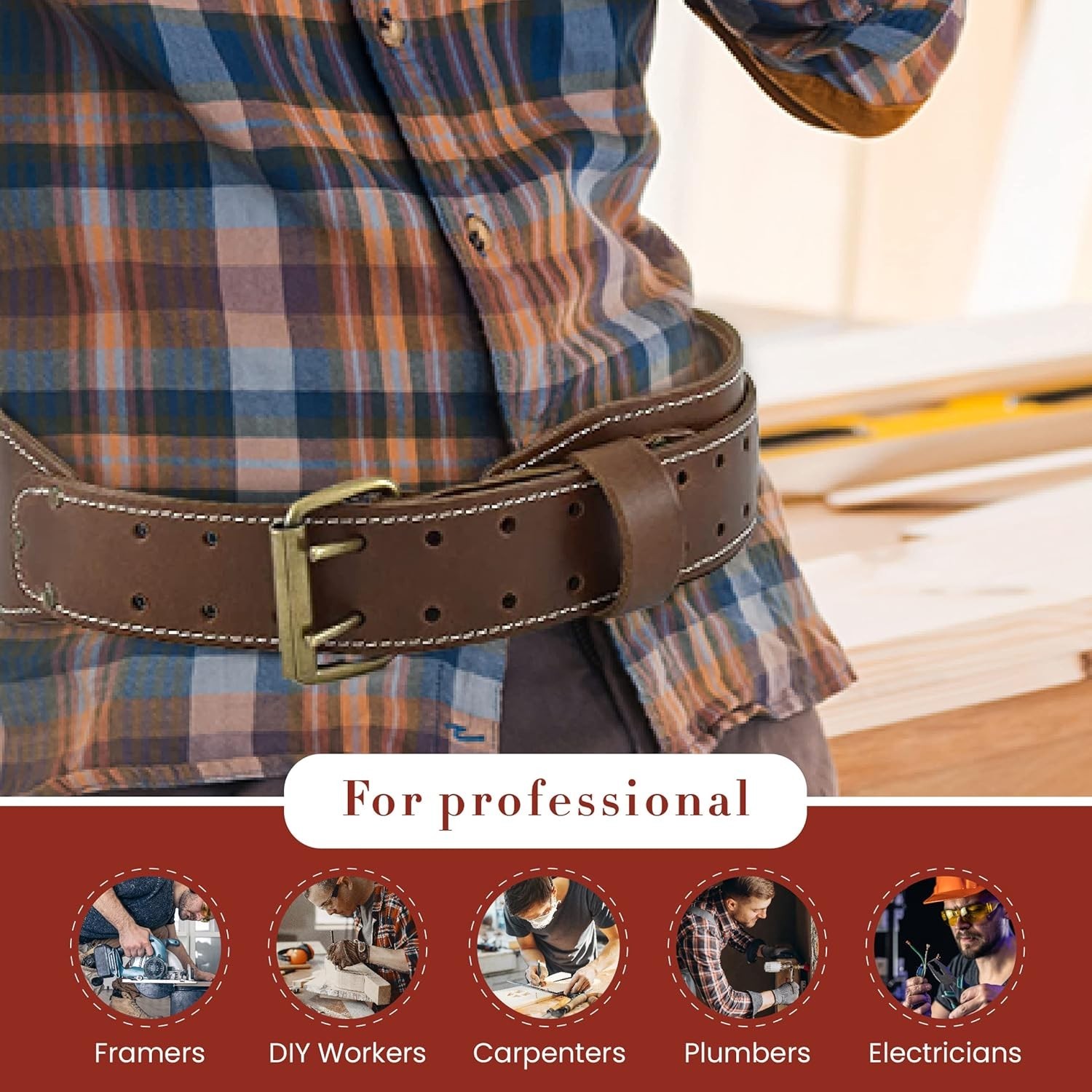 3″ Wide Tapered Full-Grain Leather Work Belt, Durable and Rugged Belt, Dark T…