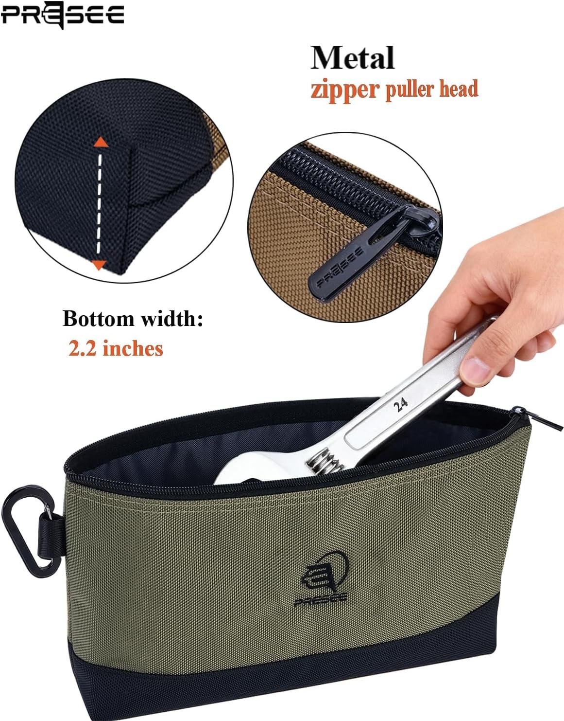 Heavy-Duty 1680D Waterproof Tool Pouch – Compact Zipper Organizer in Khaki