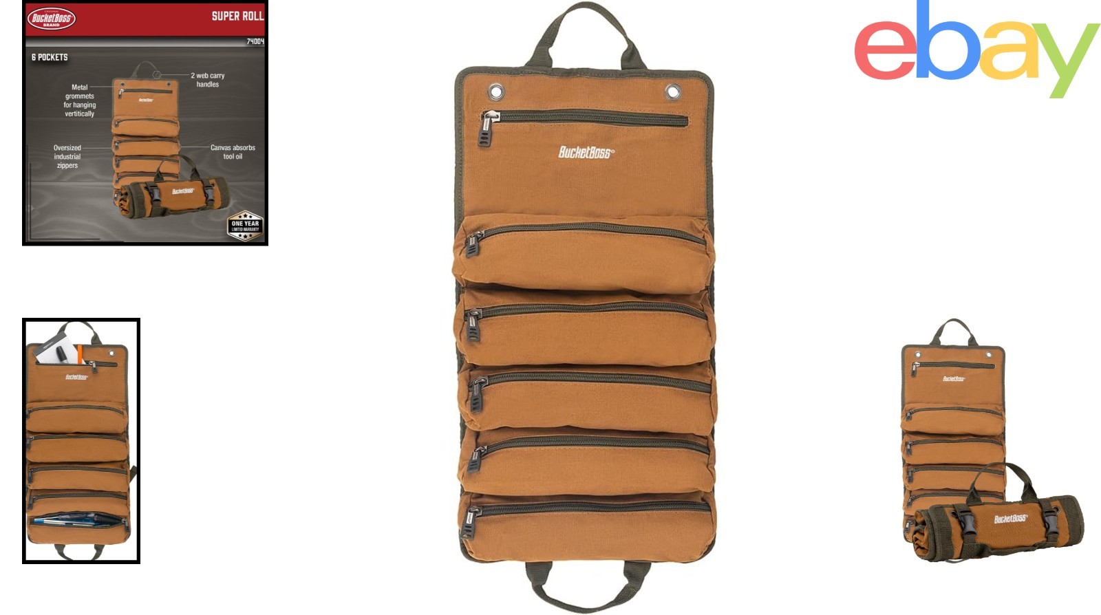 Functional Tool Roll with 6 Zippered Compartments for Organized Tool Transport