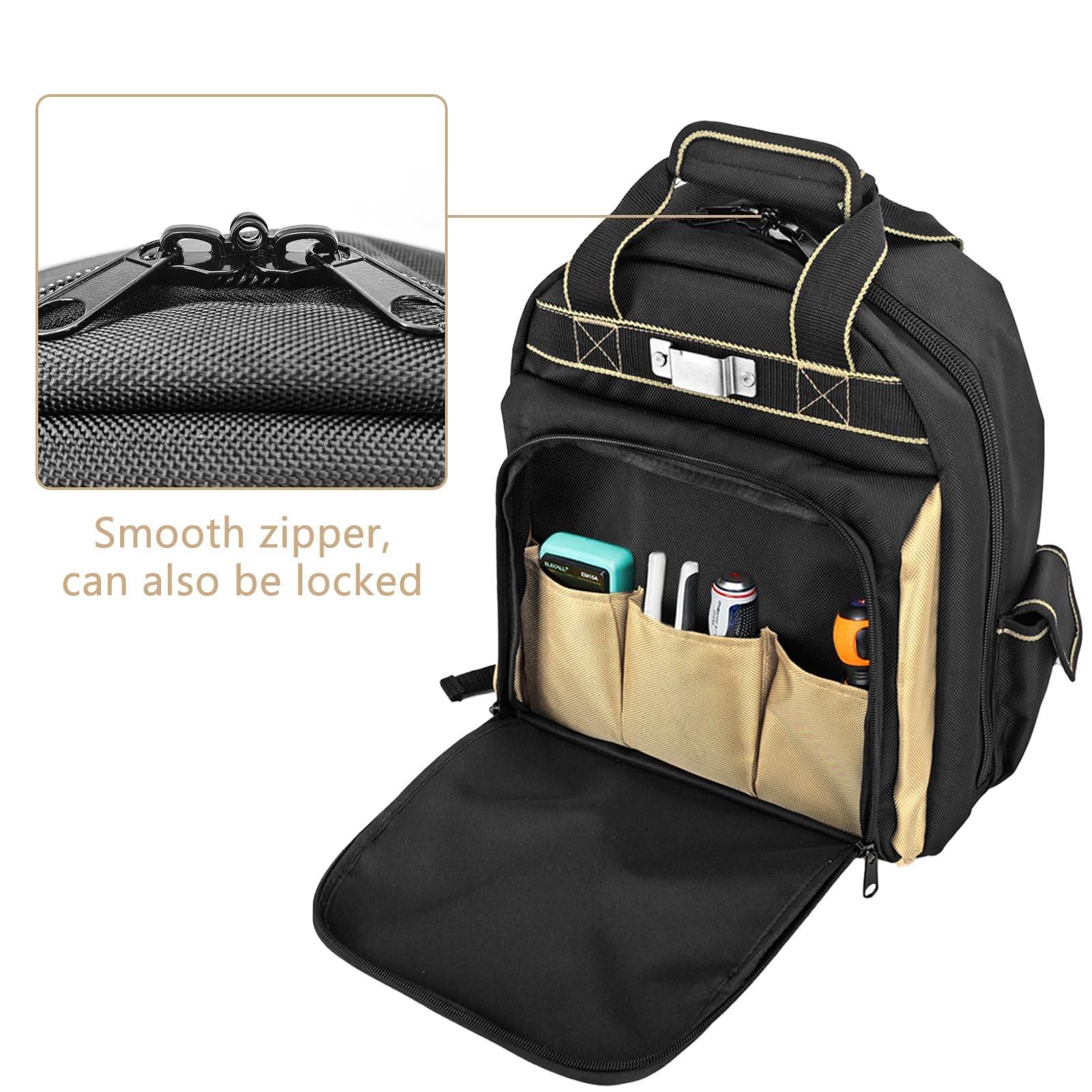 Tool Backpack Multi Pocket Tool Bag with Anti Slip Feet and Reflective Strips…