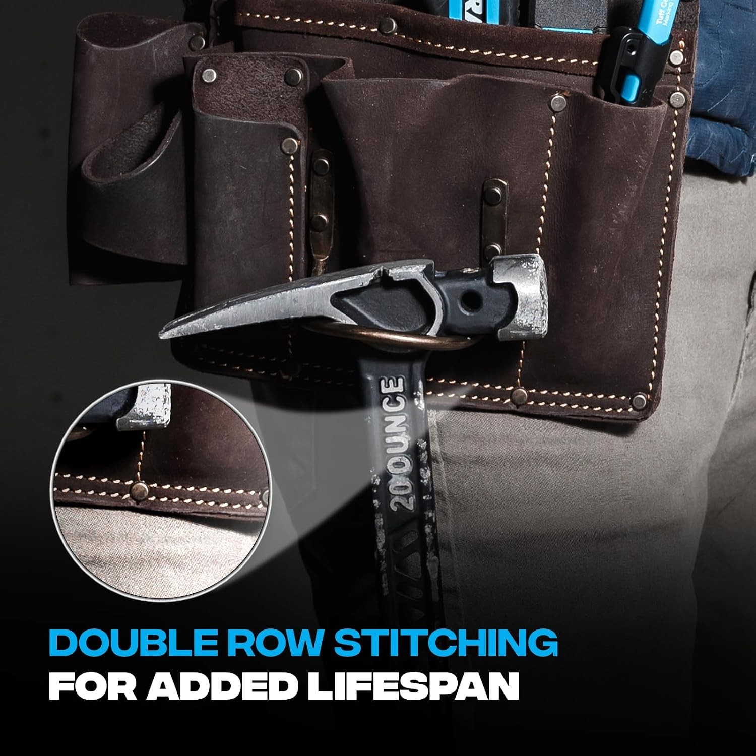 Ox Pro Full Grain Leather Tool Pouches Double Stitching