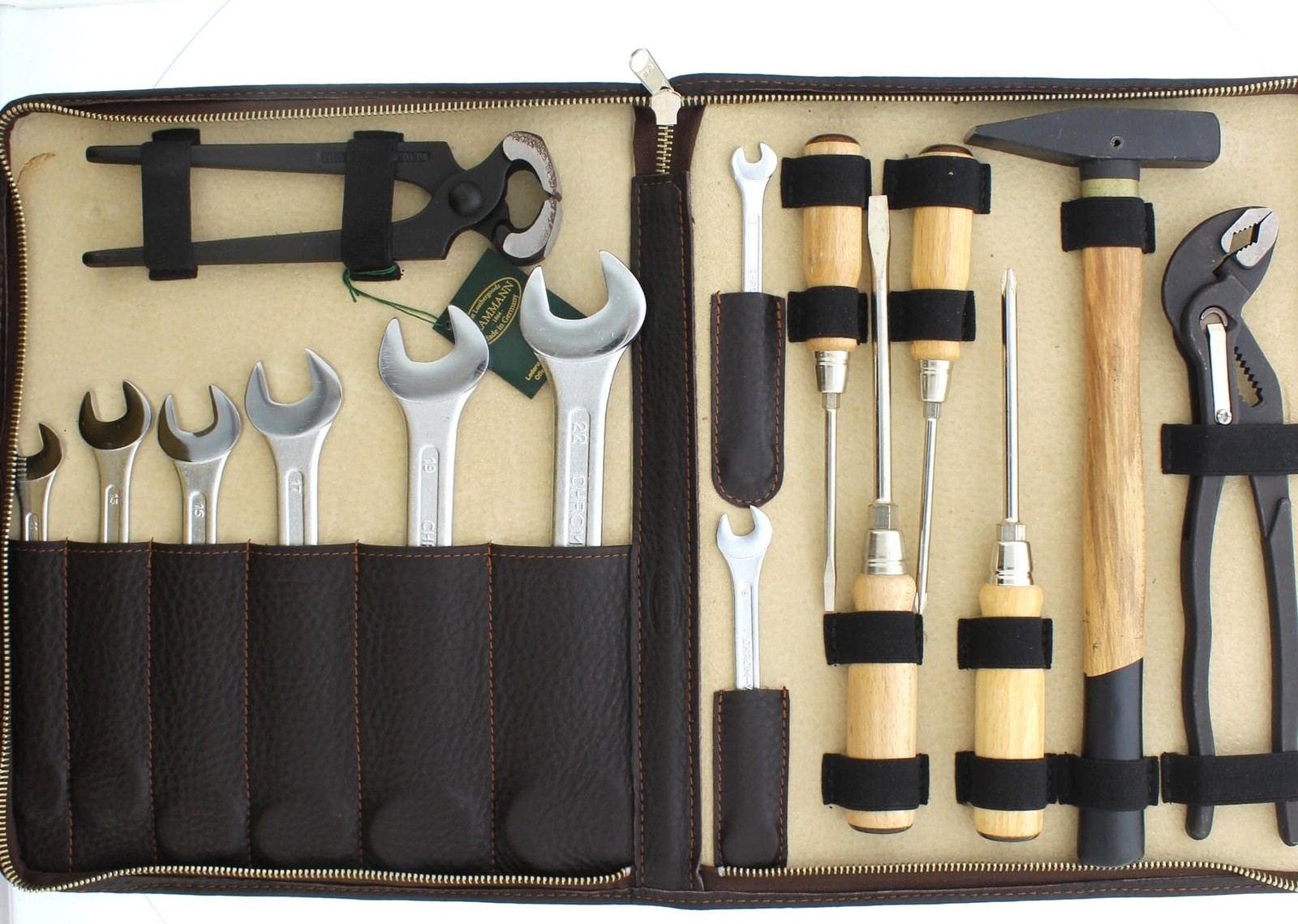 F. Hammann Leather Zippered Travel Tool Kit 15 pc