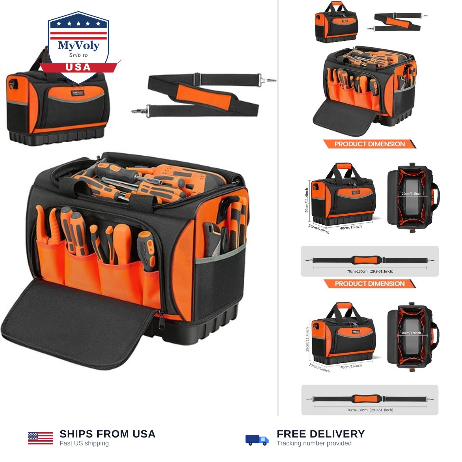 Tool Bag, 16 Inch 18-Pockets Heavy-Duty Waterproof Hard Bottom | Full-open to…