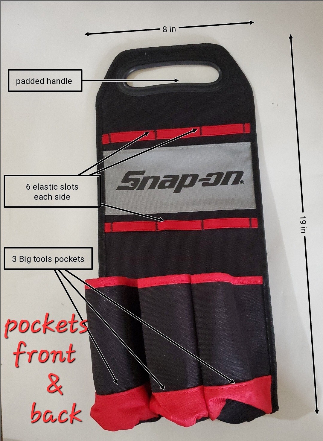 Snap On Tools carry bag organizer tools 6 pockets 12 elastic opening W/logo NEW!