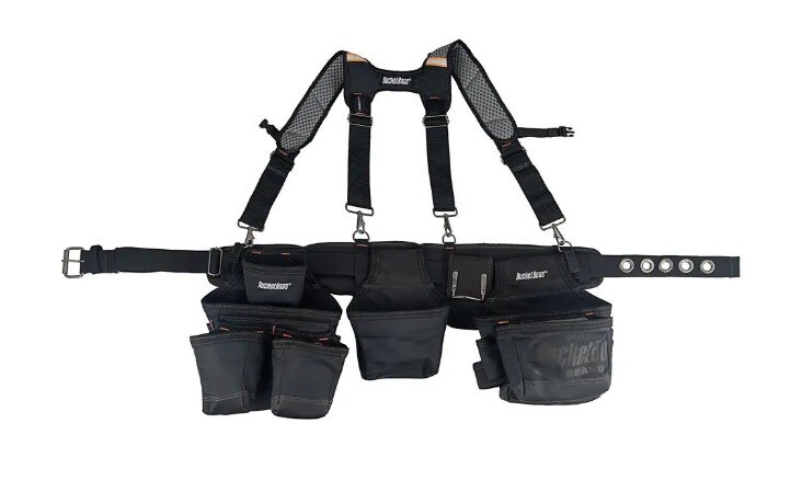 Bucket Boss 55285-HV Framer’s Tool Belt Suspenders 17 Pocket 2-Pack Black