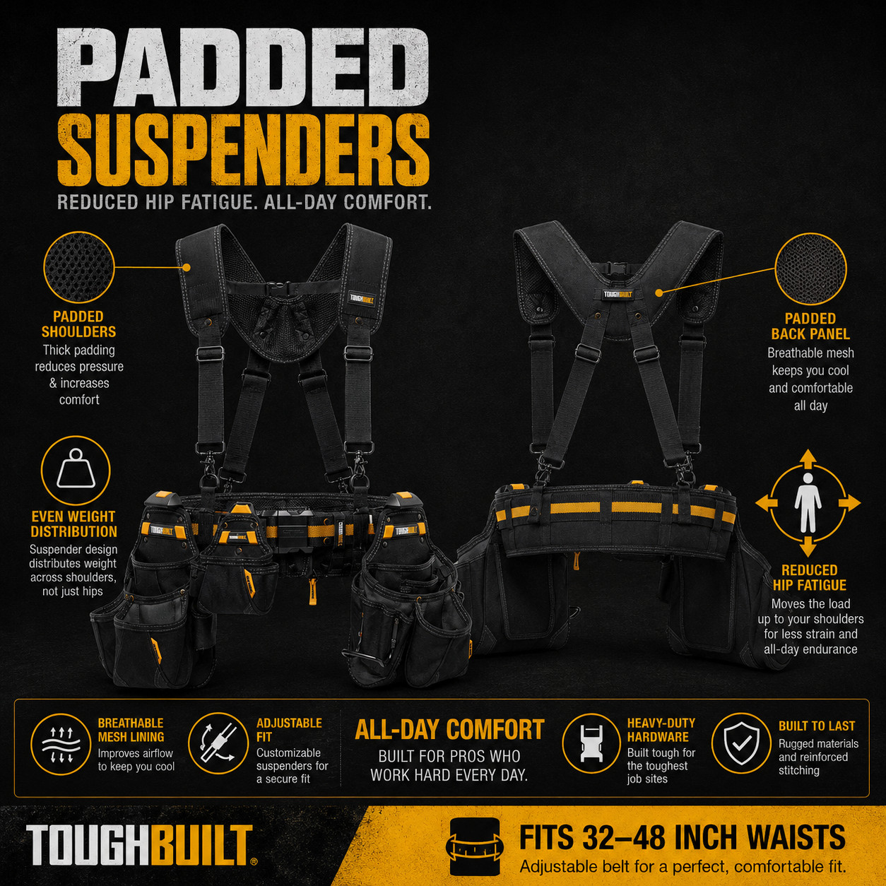 ToughBuilt TB-CT-101-5P Pro Contractor Tool Belt 5-Piece Rig Set w/ Suspenders