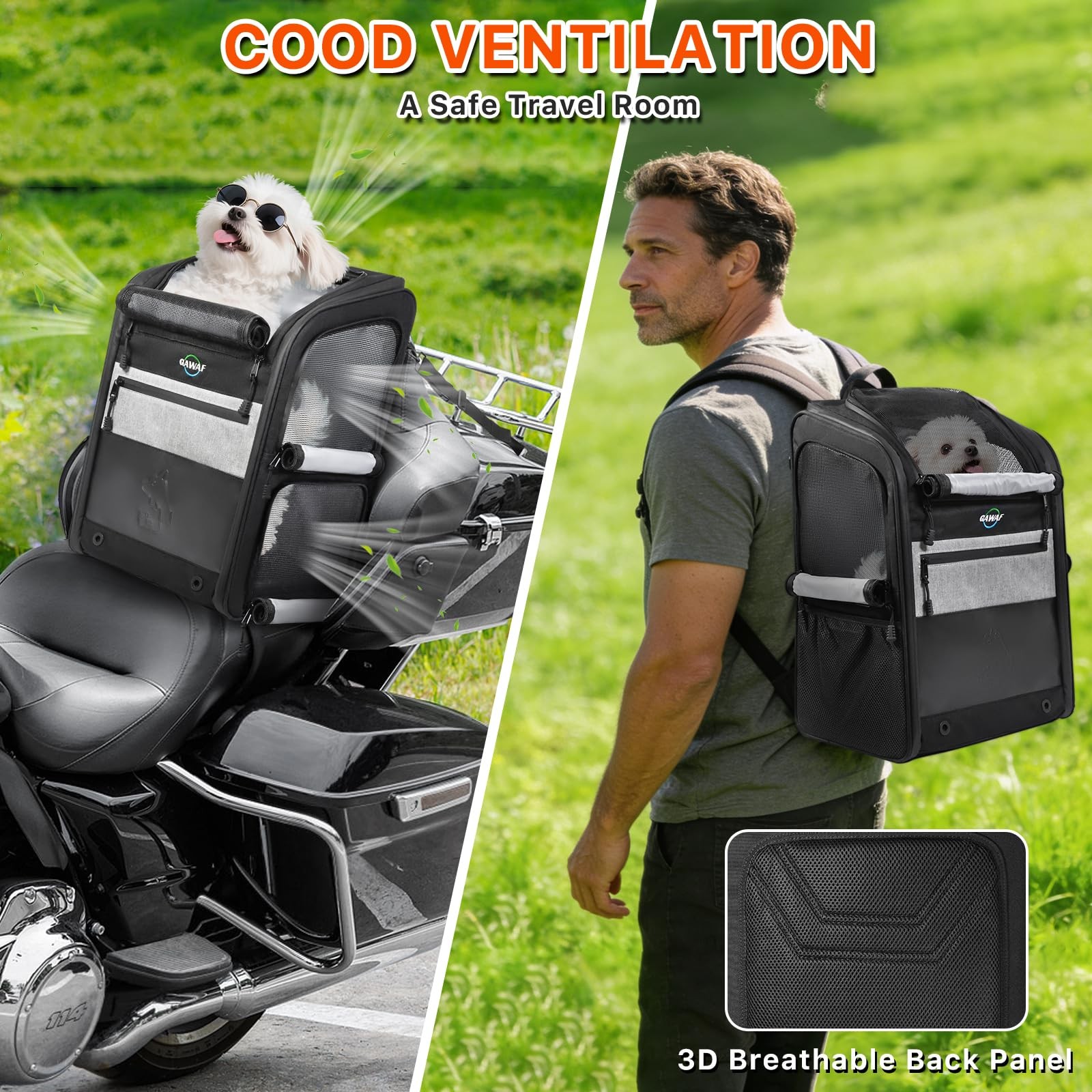 Motorcycle Dog Carrier Bag, 17 Lbs for Small Dog & Cat with Stable Frame, Breath