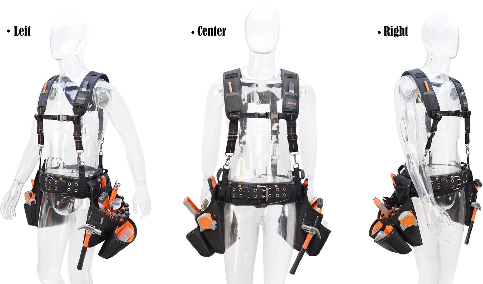 WELKINLAND 39Pockets Tool belts for men with One Size, Black W/ Orange