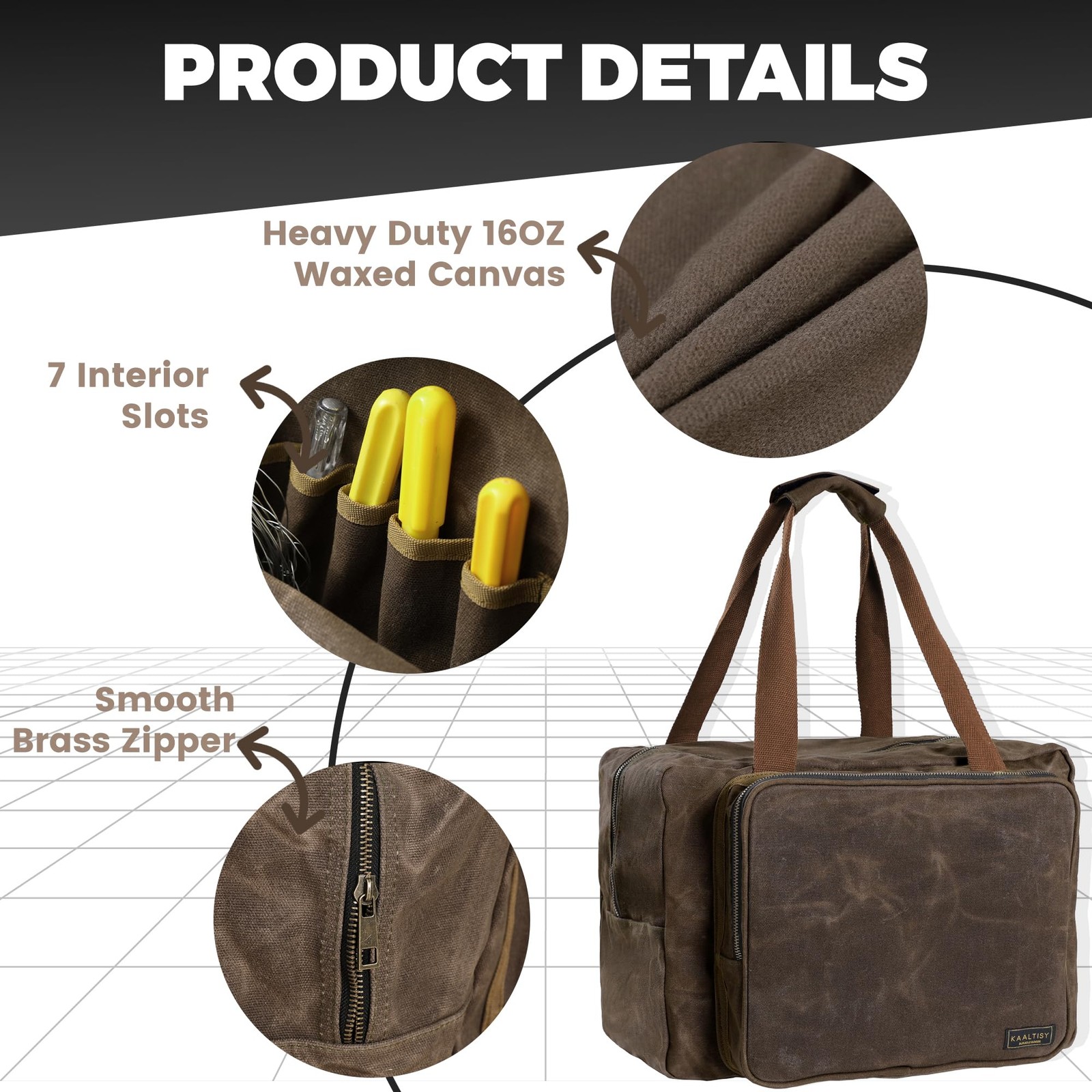 16oz Waxed Canvas Tool Bag – Robust Zipper Garden Tools Tote with 3 Compartme…