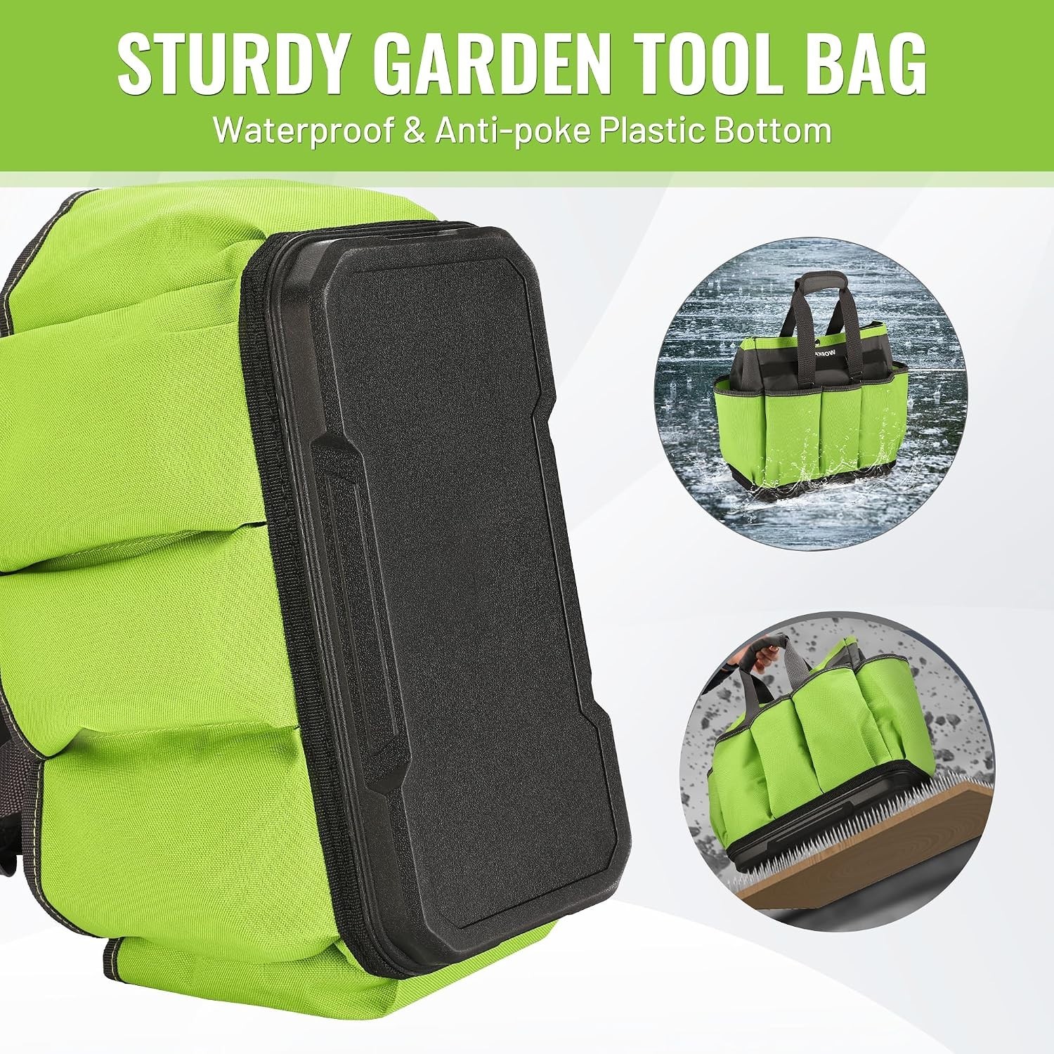 Garden Tool Bag with Waterproof Plastic Base, 8 Pockets Gardening Bag, Heavy …