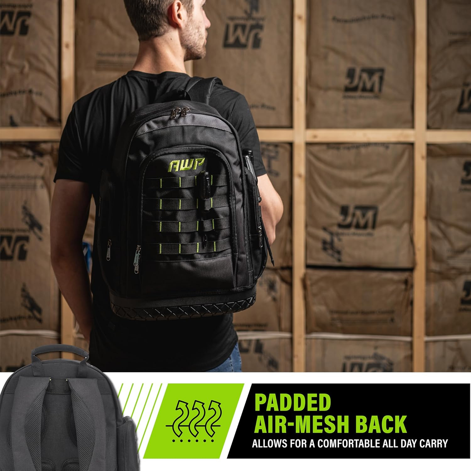 AWP Extreme Tool Backpack, Rugged Polyester Jobsite Backpack with Waterproof Mol