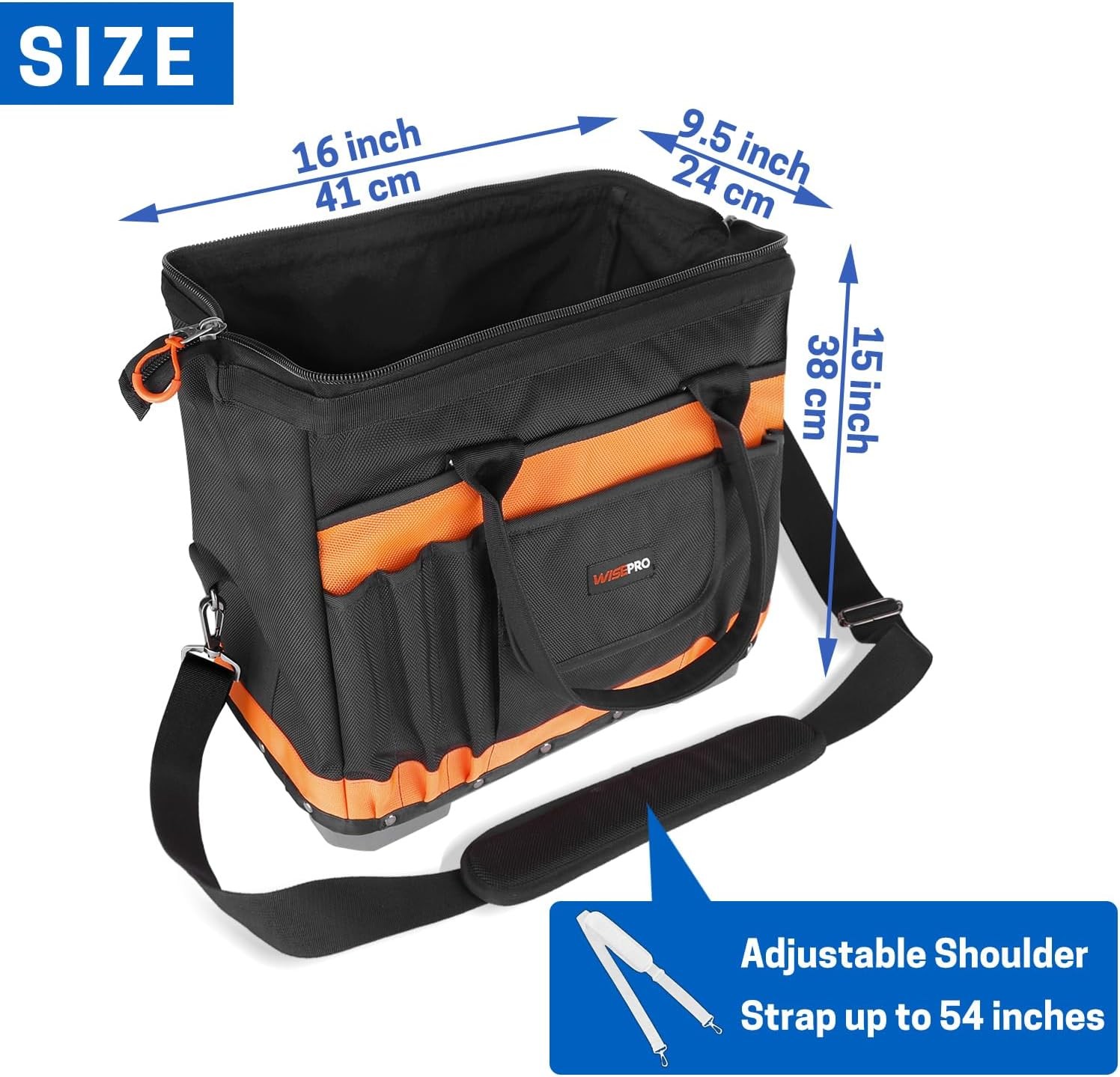 16 inch Heavy Duty Wide Mouth Tool Bag for Plumbers, Waterproof, Multi-Pockets