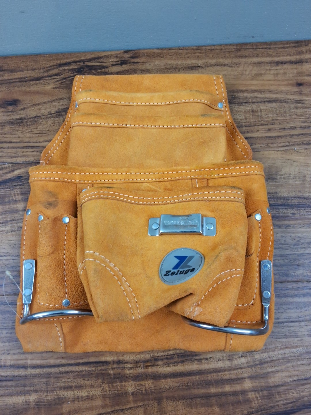 Carpenter Drywaller Framer Tool Pouch Heavy Duty 10 Pocket Suede Leather NOS