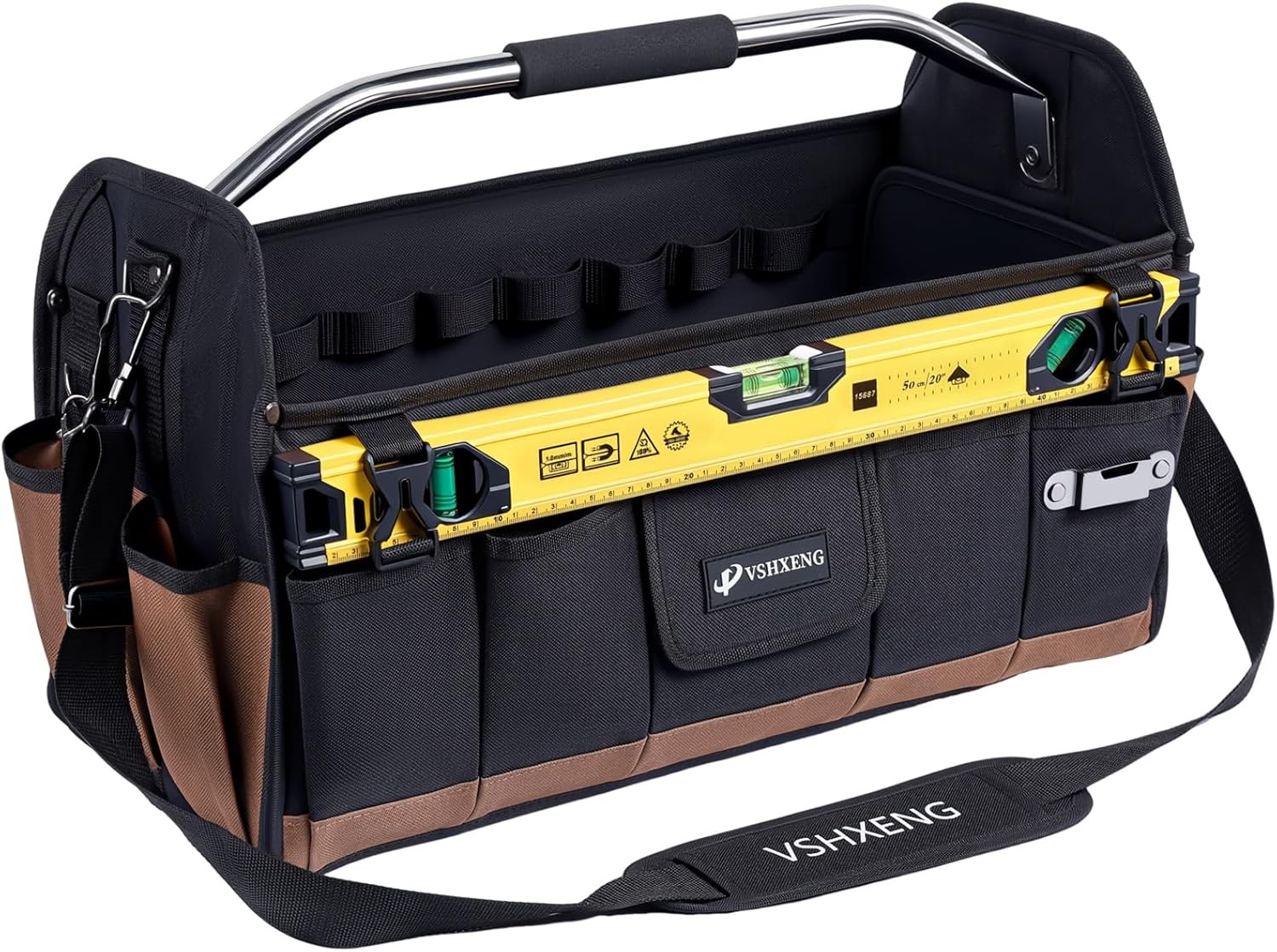 20 Inch Tool Bag, Foldable 19 Pockets Tool Tote Bags with Tool Organizer with Ad