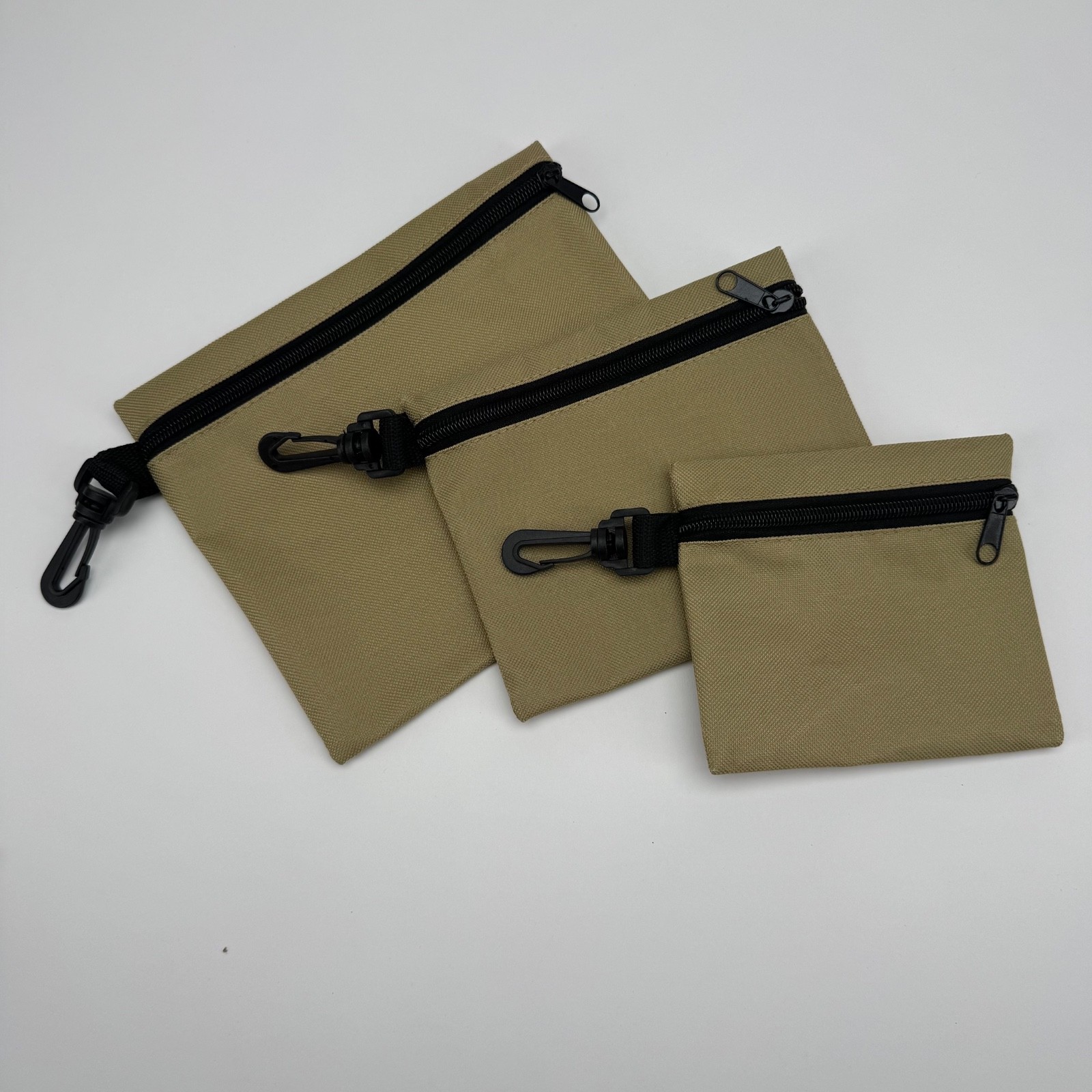 Canvas Utility Zipper Pouch Lot 3 Olive Green Tool Gear Storage Clip Bags