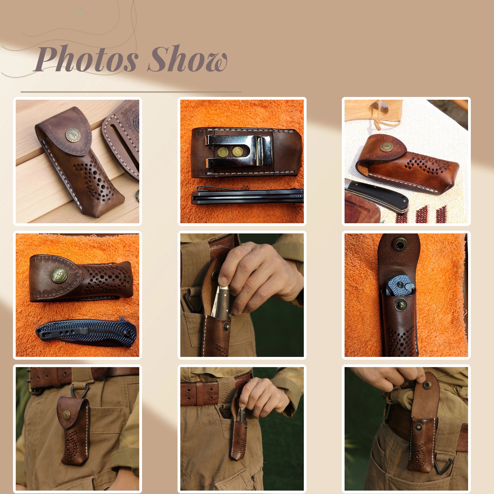 Leather Pocket Knife Sheath For Trapper Folding Blade Knives Case Belt Pouch