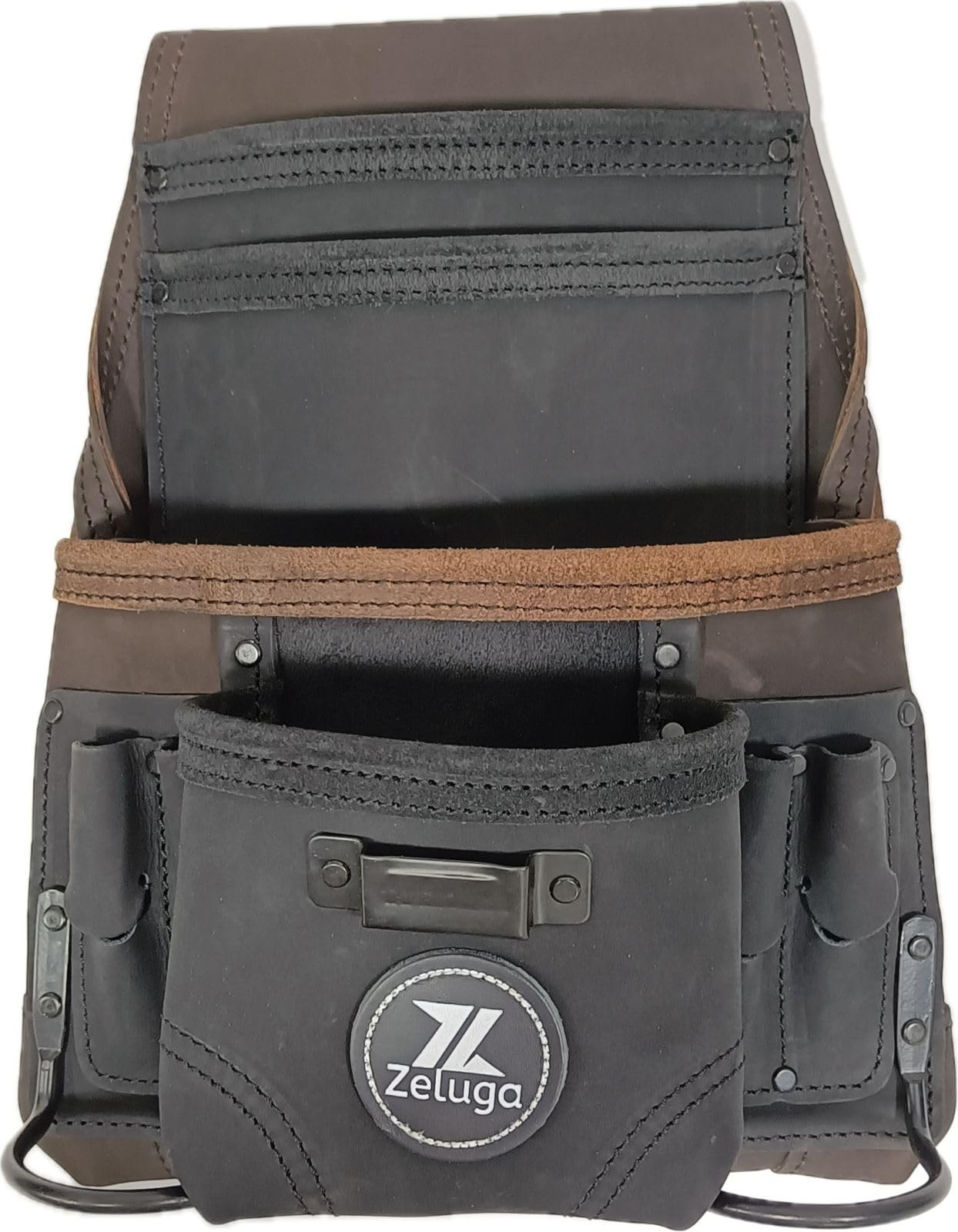 20-500 10 Pockets Premium Nubuck Top-Grain Leather Tool Pouch, Brown