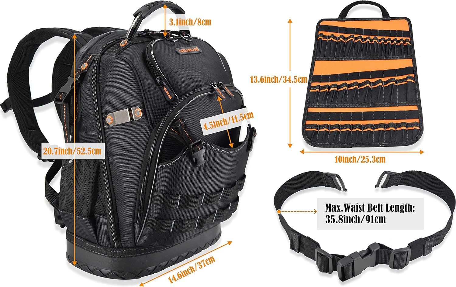77-Pocket Electricians Tool Backpack – Heavy-Duty HVAC & Construction Bag