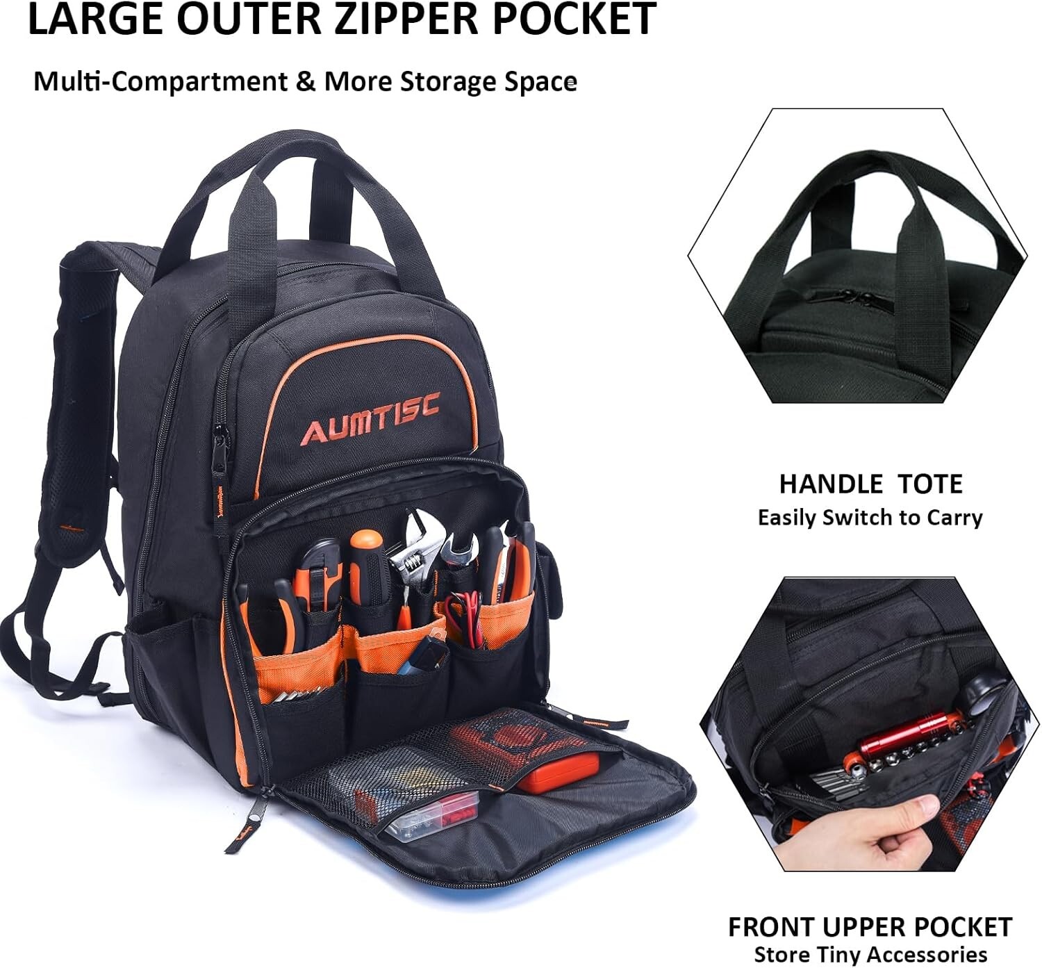 Multi-Use Tool Bag Backpack – 16” for Electrician & Construction Professionals