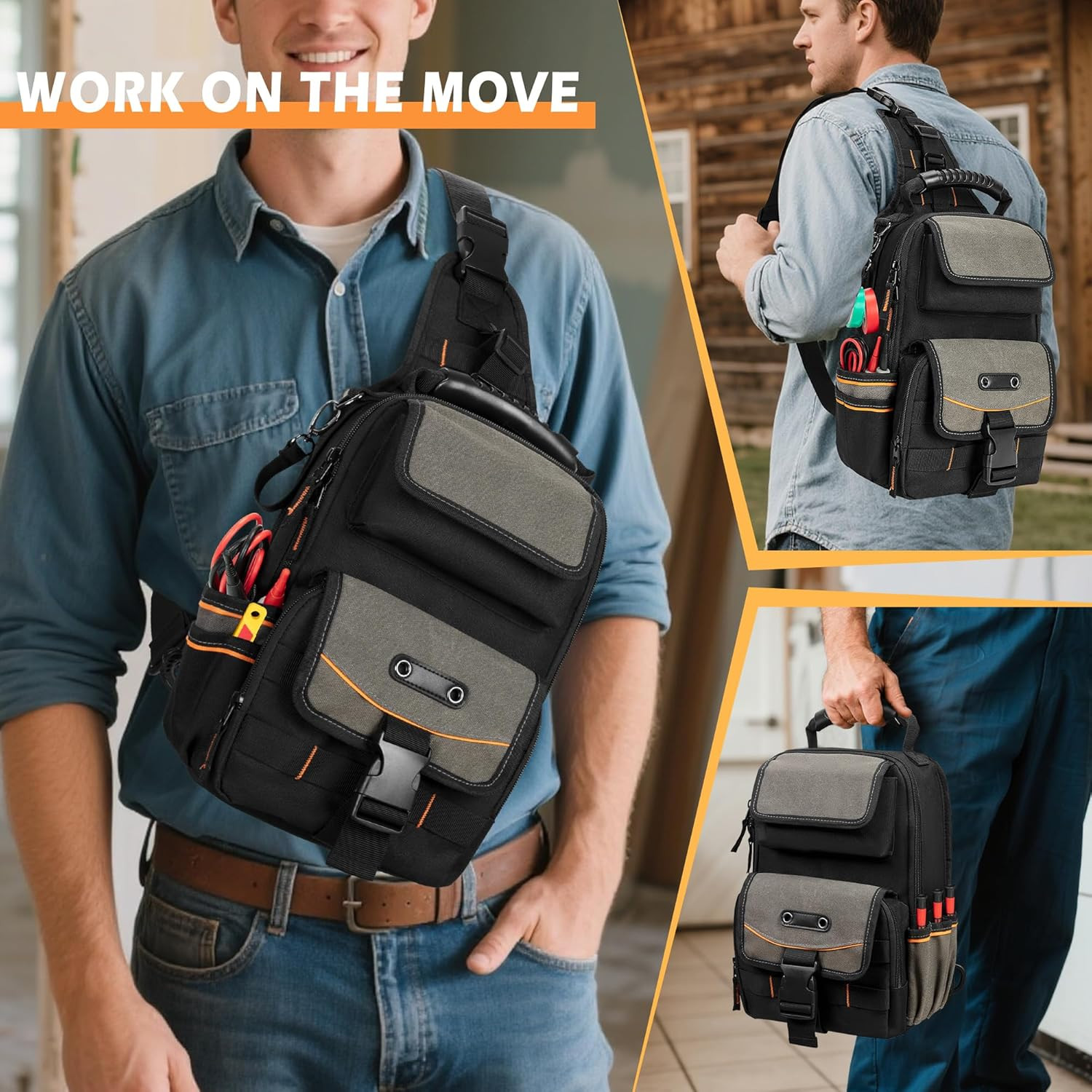 Electrician Tool Pouch Bag, Zippered HVAC Tool Organizer with Ergonomic Handle a