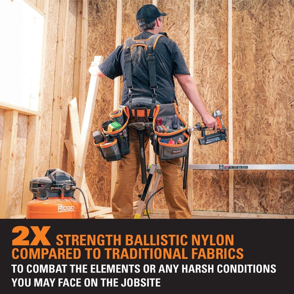 RIDGID 29 in. 23 Pocket Professional Grade 2-Bag Tool Belt w/ Suspenders