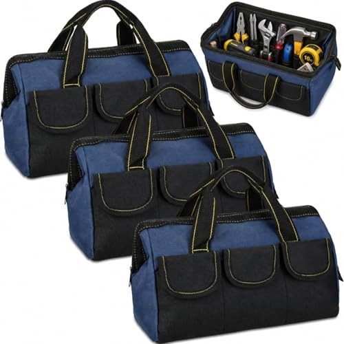 3 Pack Tool Bag for Men with Waterproof Hard Bottom, 13 Inch Blue Classic
