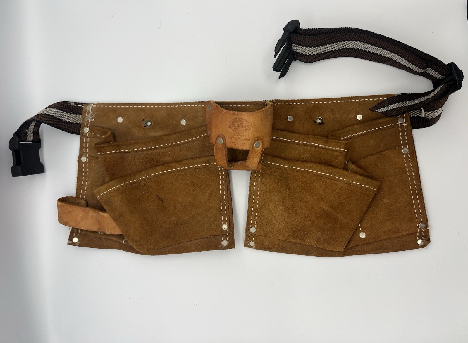 Vtg Nicholas Heavy Split Cowhide Handyman Leather Tool Belt 493X Pouch toolbelt
