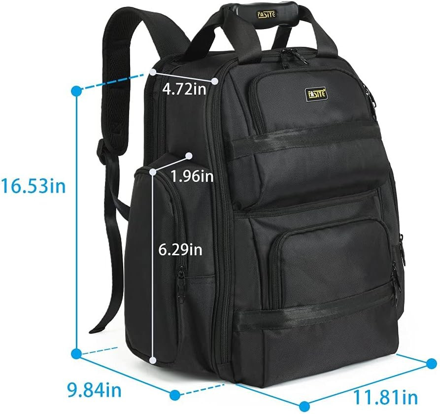 Heavy Duty Tool Backpack with Laptop Compartment for Professionals, Black