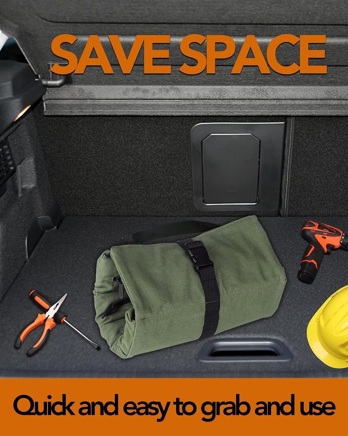 Functional Canvas Tool Roll Bag for Contractors with 5 Zippered Compartments