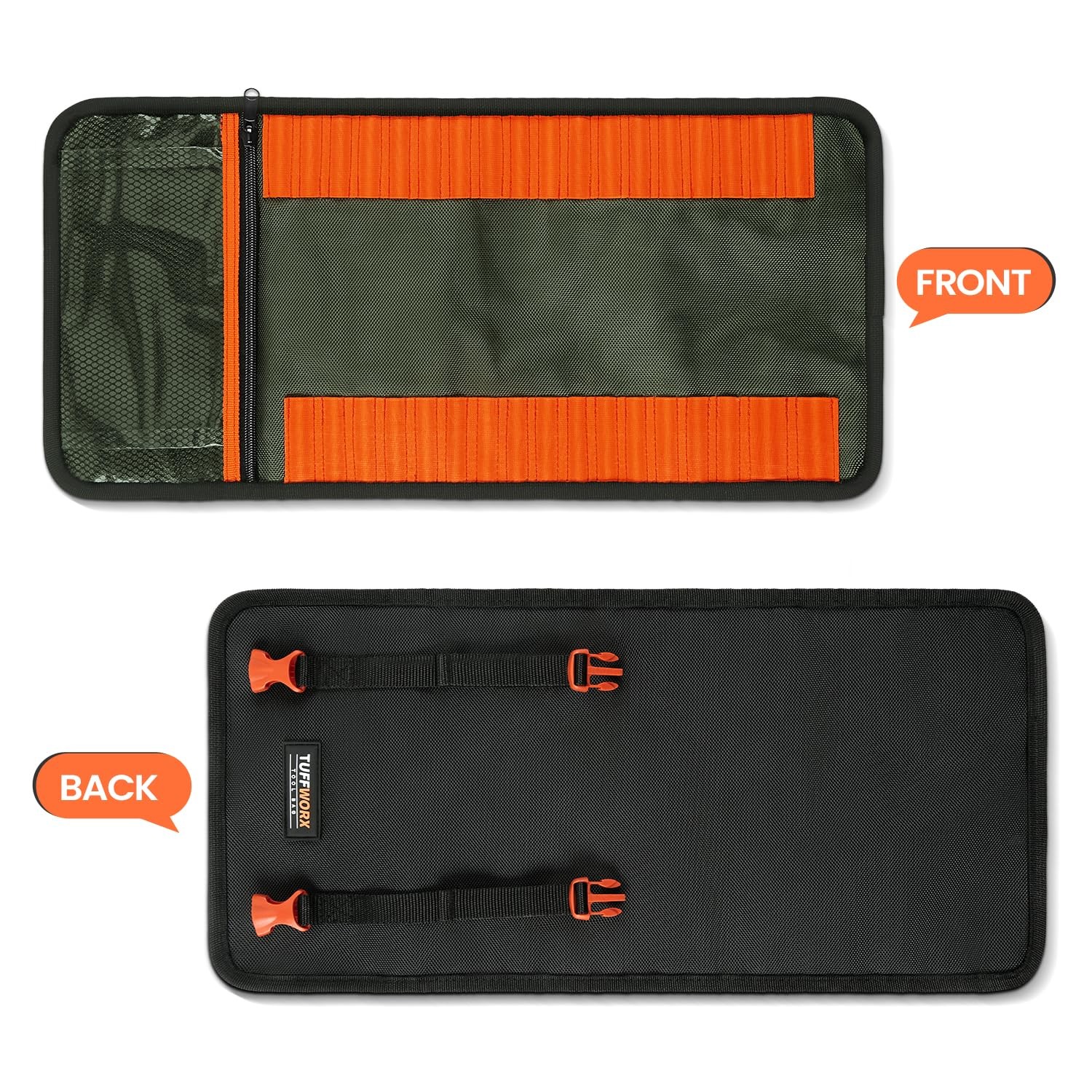 Black Orange Buckles Portable Tool Roll Bag Organizer Carrier Pouch