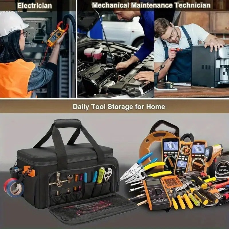 Hyper Tough 14-inch Polyester Tool Bag, with Full-Length Zipper and Double Strap
